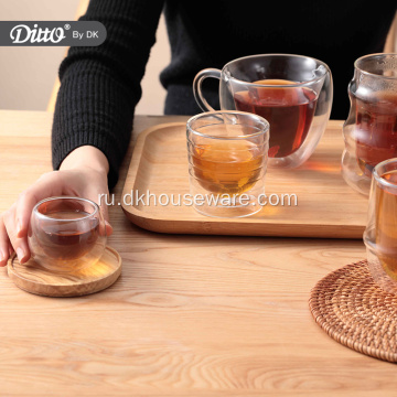Мини-классическая стеклянная чашка для чая с водой с двойными стенками